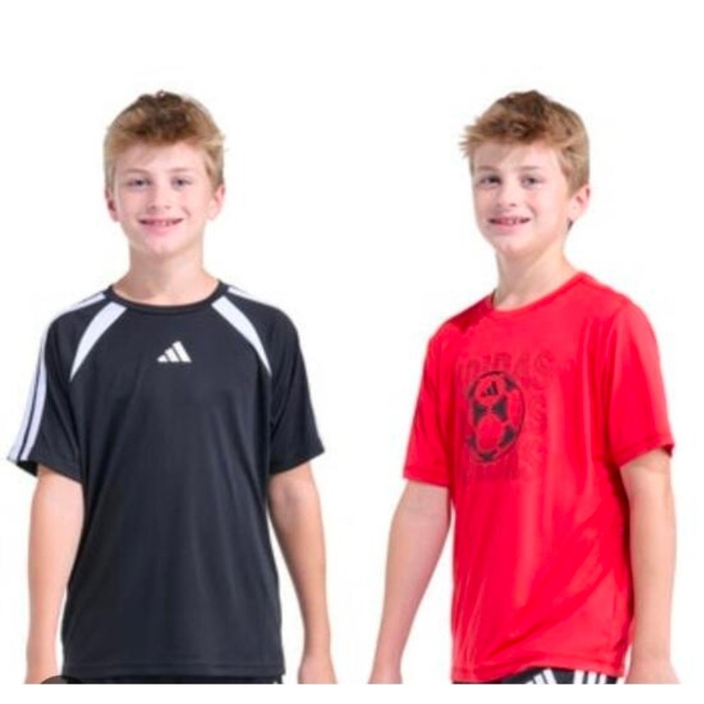 Adidas Youth 2-Pack Tee Shirt Set Black Red Soccer Graphic Boys Medium 10/12 NEW